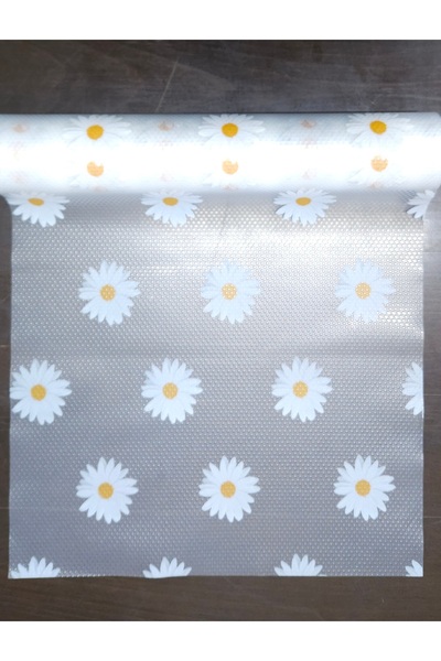 YEK HOME TEKSTİL غطاء خزانة شفاف منقوش على شكل زهرة الأقحوان، غطاء رف درج مضاد للانزلاق 45 سم × 10 أمتار