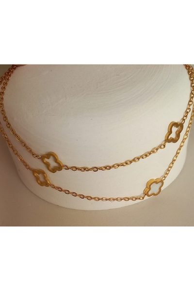 maxxoraa Clover Figured Double Chain Gold Steel Bracelet – 22 cm