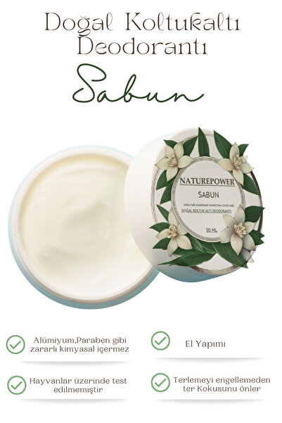 naturepower %100 Doğal Krem Koltuk Altı Deodorantı Ter Kokusu Önleyici Sabun Kokulu 50 ml