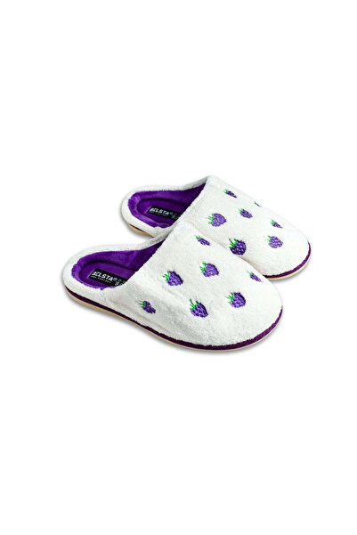 Belsta White terry slippers with closed toe and blueberry decoration, low polyurethane sole