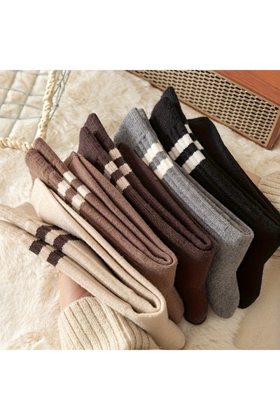 çorapmanya 6 Çift Unisex Kahverengi Desenli Çizgili Kolej - Tenis Çorap