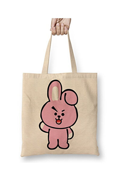 Toyaso Bts Bt21 Cooky White Cloth Bag Long Handle Shopping Bag Beach Bag