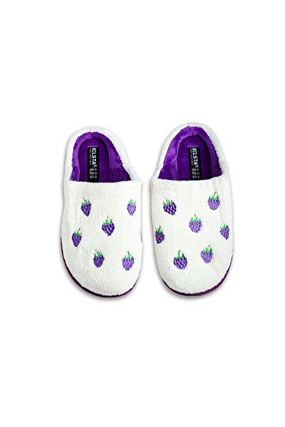 Belsta White terry slippers with closed toe and blueberry decoration, low polyurethane sole