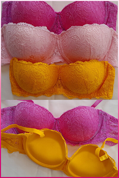 Veille 3'lü Ekonomik Dolgulu Straplez Sütyen Takım, C ve B Cup Balenli Yarım Dolgulu Sütyen Takım,İç Giyim