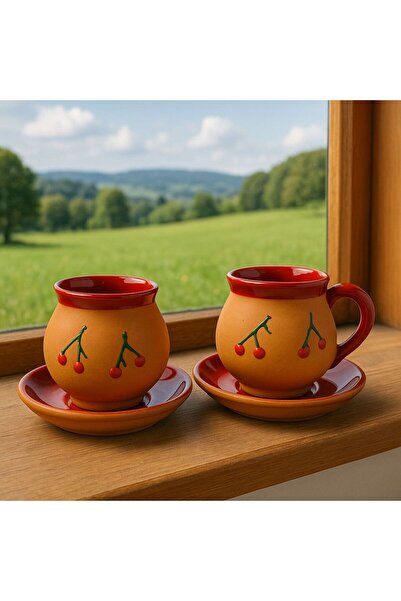 Bybaykuş Handmade Ceramic Cherry Patterned Cup Set