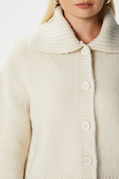 Ritnice Women's Lean Soft Texture Polo Neck Stone Basic Knitwear Cardigan Hi00179