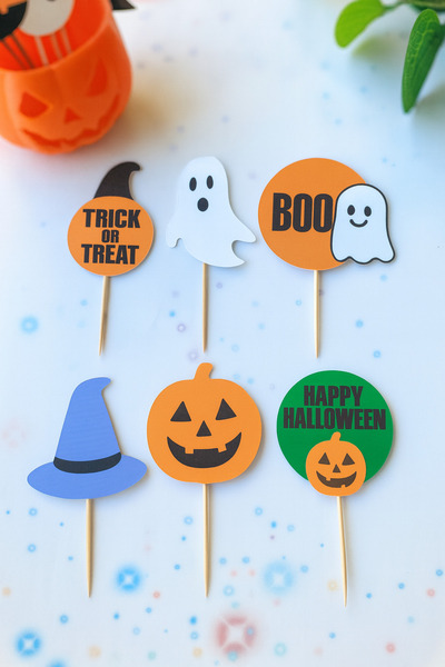 Atölye Doruk 12 Pcs Halloween, Halloween Cupcake Toothpick-Halloween Decor Ca...