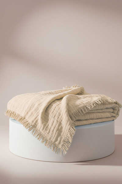Huggy Beige Multi-Purpose 100% Cotton Muslin Baby Blanket 100X130 – 4-Layer Cotton Cover / Swaddle