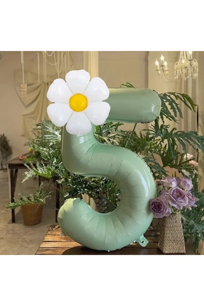 DÜVENCİ TİCARET adaçayı yeşili beyaz papatya folyolu yaş balon set