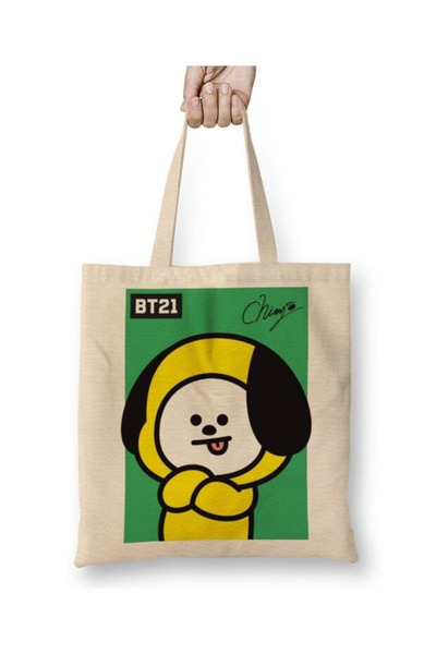 Toyaso Bt21 Chimmy Bts White Cloth Bag Long Handle Shopping Bag Beach Bag