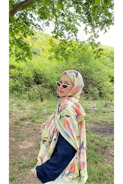 incili dükkan Floral Brush Pattern Shawl - Pistachio