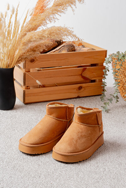 SİLİYA Mini Koyu Süet İçi Kürklü Kalın Taban Kadın Bot