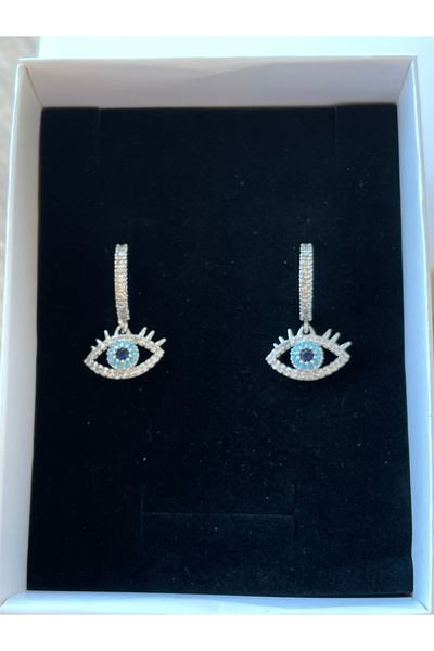 noxen Silver Eyelash Zircon Eye Design Earrings