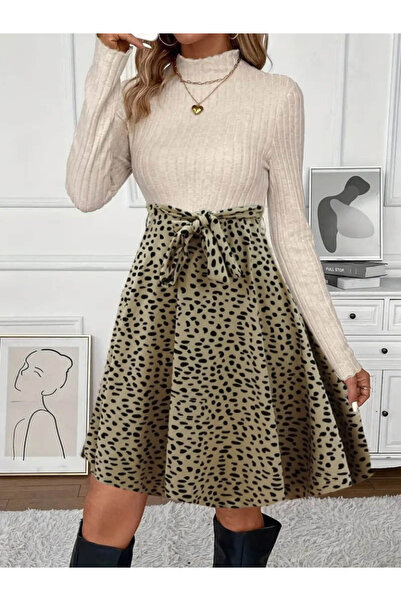 buğrahayalin Women's Long Sleeve Turtleneck Tie Waist Top Camisole Skirt Diving Dress