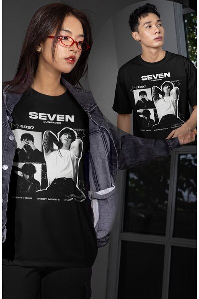 Fuddy Moda Unisex majica Seven Štampano, Oversize kroj Kpop Jungkook tema okr...