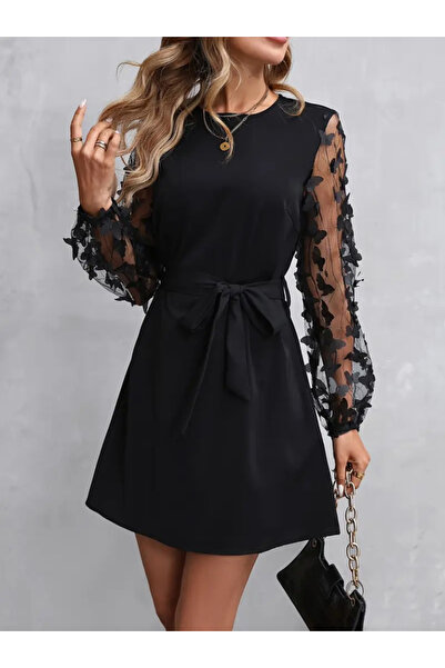 Deridün Yıldız Shoes    Women's Long Sleeve Crew Neck Sleeves Tulle Butterfly...