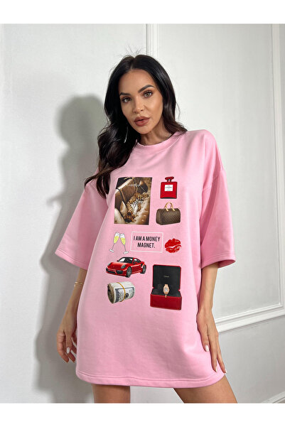Unbranded/Generic MONEY MAGNET oversized dress shirt with glam icon print