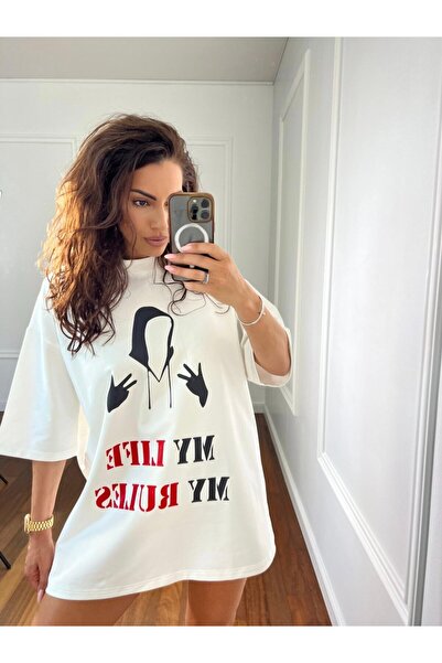 Unbranded/Generic MY LIFE MY RULES oversized T-shirt, with a large print and a strong message