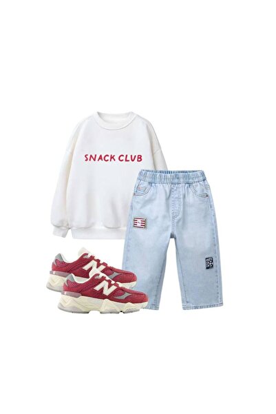 MİO Boy's Cotton Light Blue Embroidery Detailed Denim Oversize Trousers - Elastic Waist
