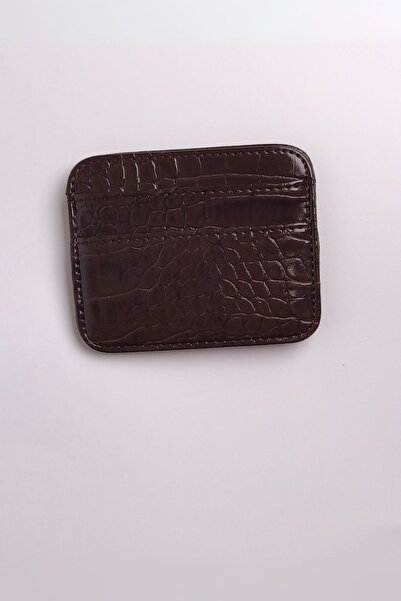 Ecrou Crinkled Leather Basic Card Holder Brown