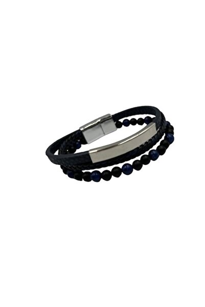 OEM RiccAde - Brățară din piele cu 3 curele: împletită, mărgele, oțel inoxida...