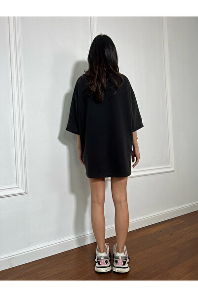 Unbranded/Generic Tricou tip rochie oversized MONEY MAGNET, cu imprimeu pictograme glam