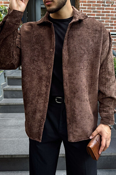 Livio Ferri Yotau Erkek Oversize Fit Kadife Uzun Kollu Gömlek Ceket