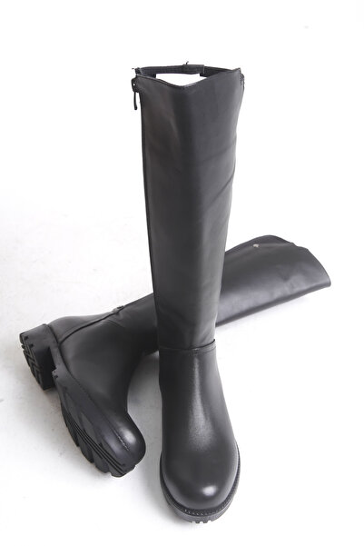 Solo Bag Γνήσιο δέρμα μαύρο ελαστικό κομψό στυλ καθημερινές μπότες