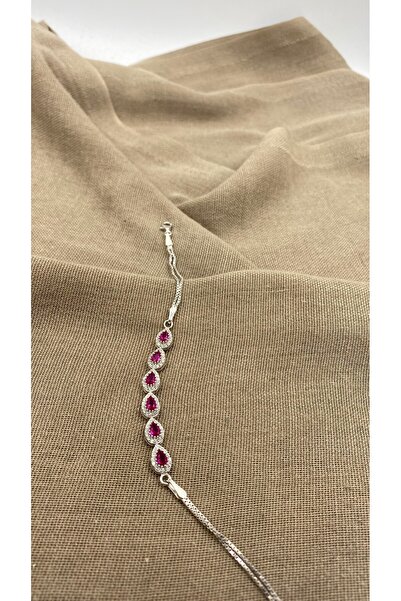 SURA SILVER PEMBE DAMLA MODEL 925 AYAR RODYUM GÜMÜŞ BİLEKLİK