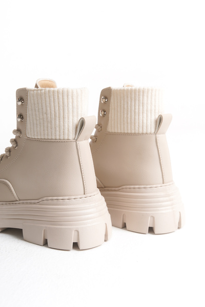 Solo Bag Жіночі боти з прямими шнурками та гумкою, бежеві, зручні, для щоденного носіння