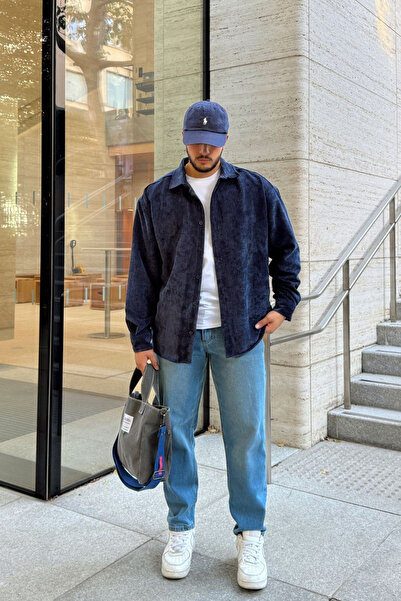 Livio Ferri Yotau Erkek Oversize Fit Kadife Uzun Kollu Gömlek Ceket