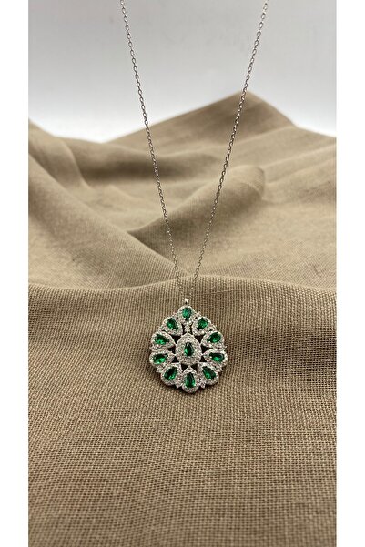 SURA SILVER YEŞİL&BEYAZ SULTAN MODEL 925 AYAR RODYUM GÜMÜŞ KOLYE