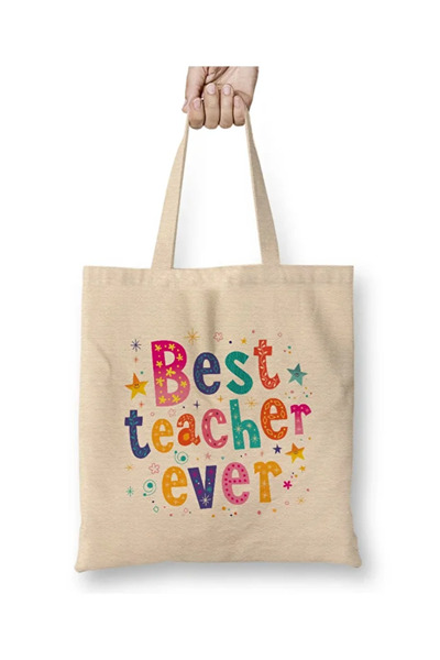Toyaso Teachers' Day Gift for Teacher White Cloth Bag Long Handle Shopping Bag Beach Tote Bag
