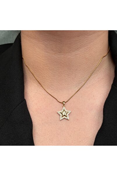 GMSTORES Kadın Altın Renk Yıldız Figürlü Kolye – Zirkon Taşlı, Zarif Tasarım