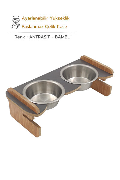 hural ahşap dekorasyon Yüksekliği Ayarlanabilir Ahşap Standlı Mama ve Su Kabı