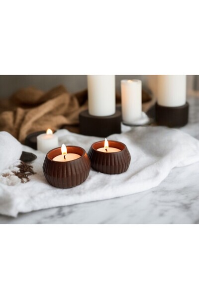 Blue Moon Candle & Decoration 2'li Tealight Mumluk Koyu Kahve