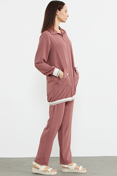 fantastik store Sementa 76326 Shawl Collar Zippered Crepe Set