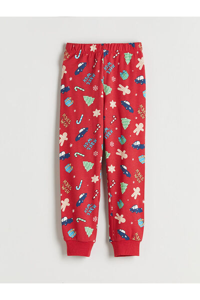 LC Waikiki Kırmızı Bisiklet Yaka Yılbaşı Temalı Erkek Çocuk Pijama Takımı