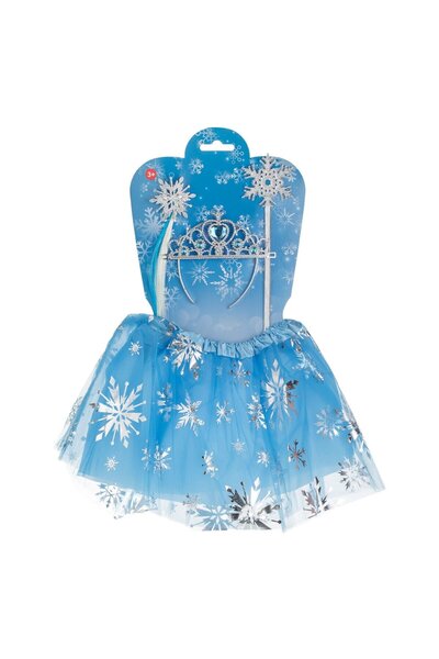 OEM Set Deghizare cu Fusta Tutu Bleu Fulgi din Folie Argintie Coronita Bagheta & Clama - 4 piese