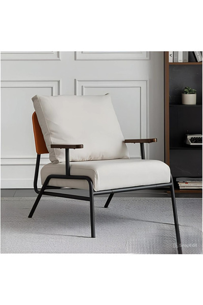 NZONE STORE Premium leather chair with wooden armrest, modern chair, recliner chair with armrests, metal frame