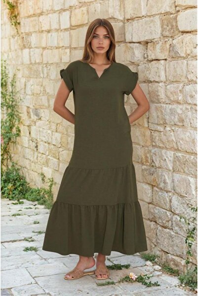 Pasaklı Giyim تنورة طويلة للنساء بأكمام قصيرة مكشكشة وتفاصيل أبولييت فضفاضة و...