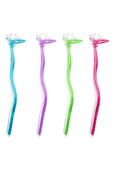 OEM Children's Hair Clips Colorful Butterflies with Hair Strands 30cm - 4pcs