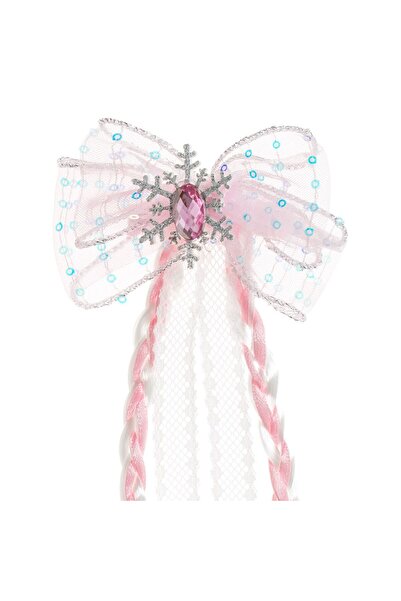 OEM Hair Clip with Bow Braided Ponytail White Pink for Children 34cm
