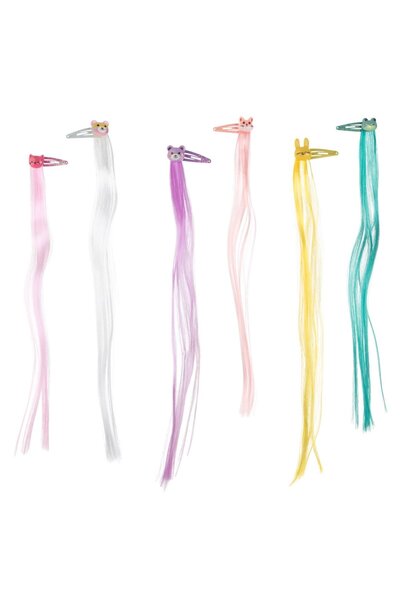 OEM Metal Hair Clips with 3D Animals of Different Colors & Colored Strands - 6pcs