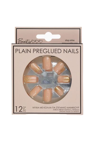 OEM Nude Glitter Squared False Nail Set with Glue - 12pcs