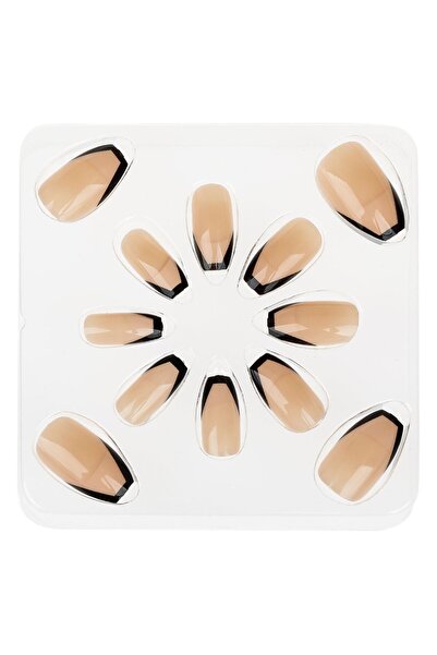 OEM Set Unghii False cu Adeziv French Negru Coffin - 12buc