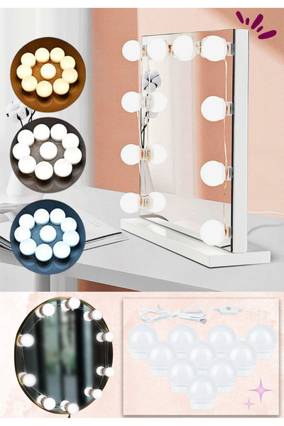 edewatt 10lu Makyaj Masası Banyo Aynası Giyim Odası Aydınlatma Hollywood Nostaljik Led Lamba Ayna Hariç