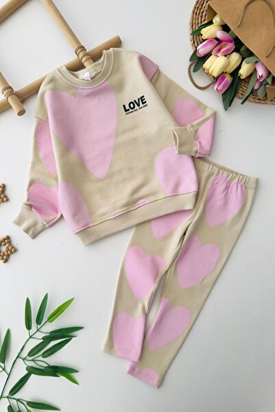 Minigimin Cicileri Set pentru fetiță cu jambiere cu imprimeu inimă - Bej