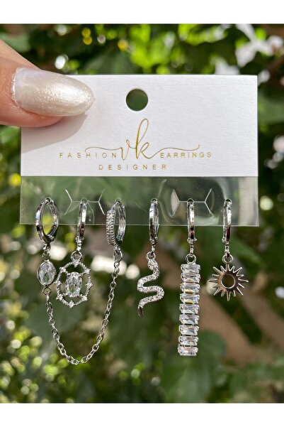 perry accessories altılı çelik zirkon küpe 3 çift kalp ,kelebek,yıldız,fiyonk figürlü kuzey yıldızı set küpe