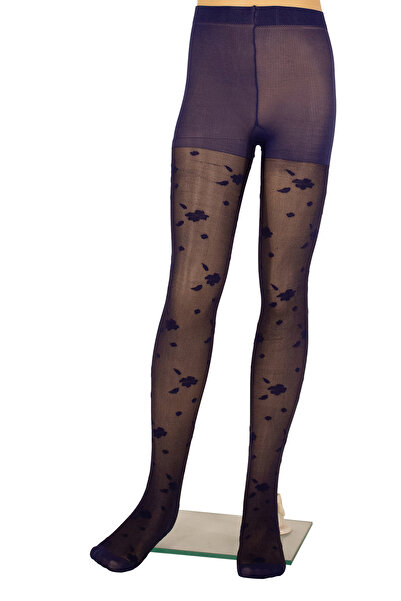 PETRA-ELISA Children's Lycra 20 Den Leotard with Serena pattern, Navy Blue, 9-11 years